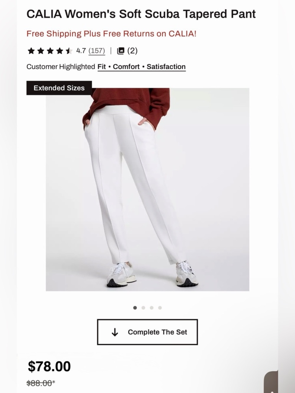 Calia Women's White Straight-Leg Scuba Ponte Pants -New without tags